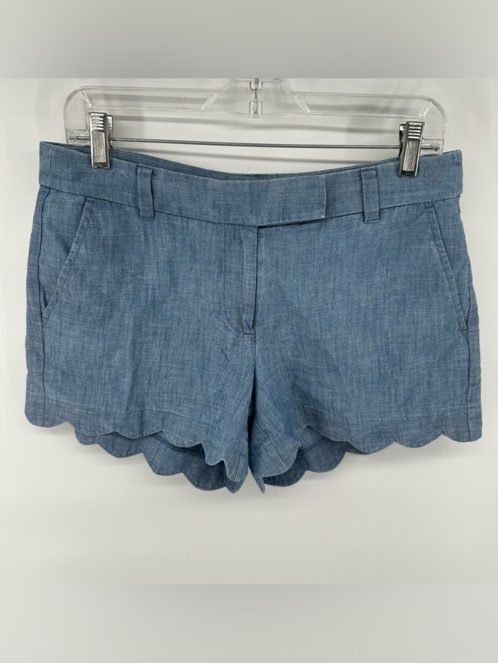 J. Crew Chambray Chino Shorts Scallop Hem 4 inch size 6 preppy casual summer